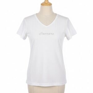Caesars Palace T-Shirt Women L White Glitter Shimmer V-Neck Rhinestone Logo USA
